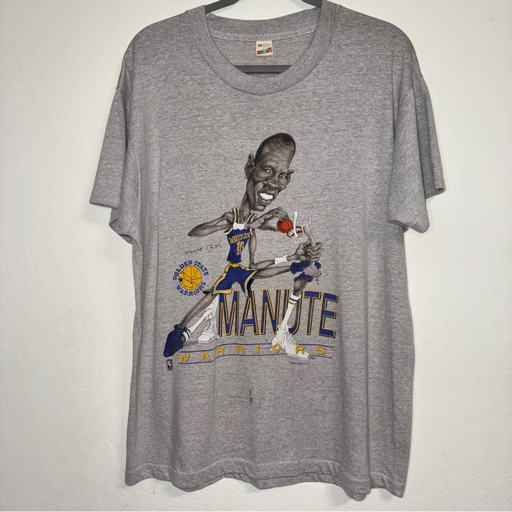 RARE Vintage 80s 90s Salem Screen Manute Bol Shirt XL Golden State Warriors